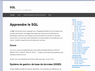 Aperçu site pour apprendre le SQL