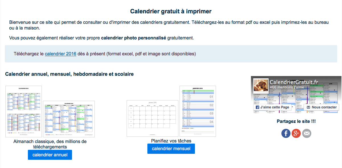 Calendriers gratuits